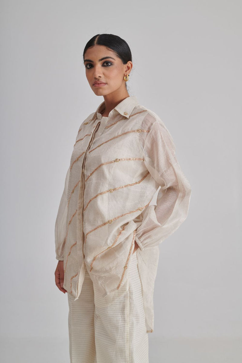 IRAADAY & RAYA SHIRT, SLIP & PANT silk by Rashika Mittal in ivory color for women Worldwide