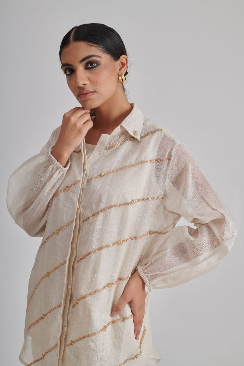 IRAADAY & RAYA SHIRT, SLIP & PANT silk by Rashika Mittal in ivory color for women Worldwide