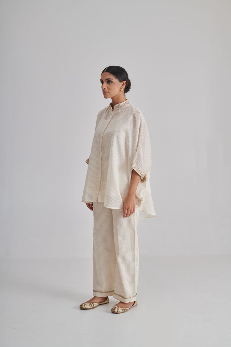 IRA & HOOR SHIRT, SLIP & PANT silk by Rashika Mittal in ivory color for women Worldwide