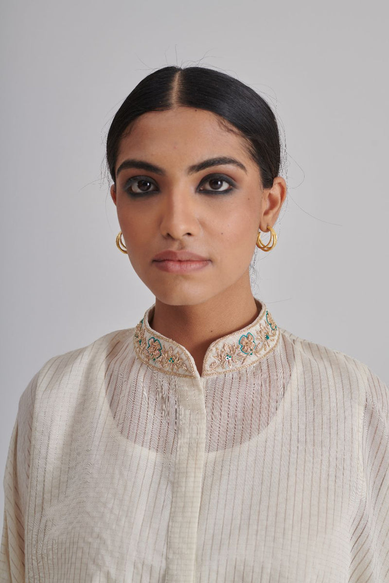 IRA & HOOR SHIRT, SLIP & PANT silk by Rashika Mittal in ivory color for women Worldwide
