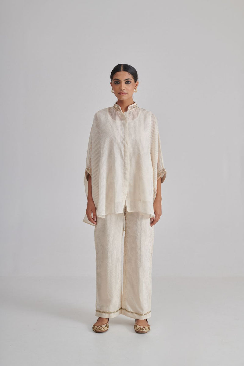 IRA & HOOR SHIRT, SLIP & PANT silk by Rashika Mittal in ivory color for women Worldwide