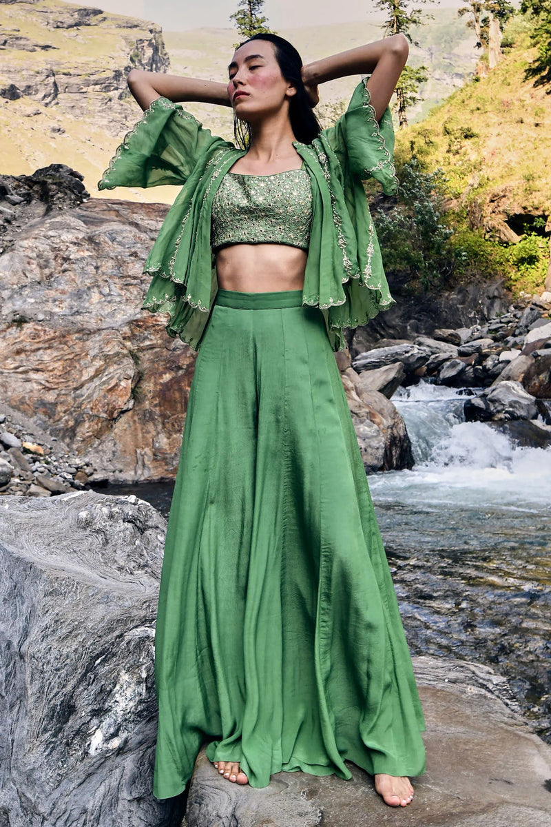 Isadora Jacket Set crepe by Paulmi & Harsh-kahan Sep'26 in green for women Worldwide