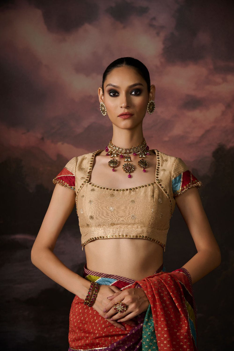 ISHA BLOUSE chanderi by SWATTI KAPOOR in gold color for women Worldwide