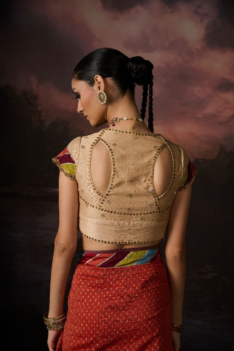 ISHA BLOUSE chanderi by SWATTI KAPOOR in gold color for women Worldwide