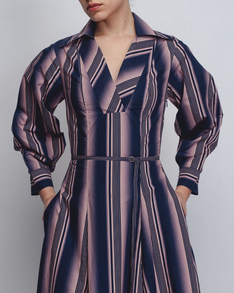 Isla Dress - Pink + Navy Stripe cotton by Leh Studios in pink color for women Worldwide