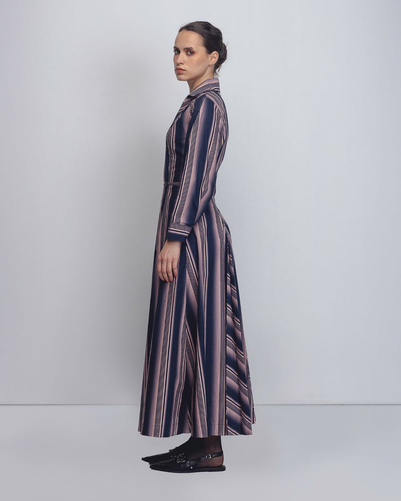 Isla Dress - Pink + Navy Stripe cotton by Leh Studios in pink color for women Worldwide