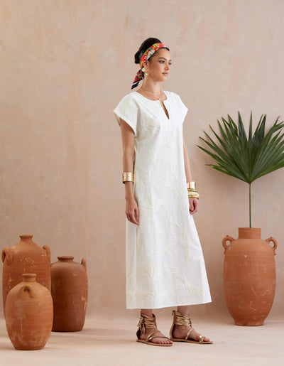 Ivory and Cream Thread Embroidery Maxi Dress