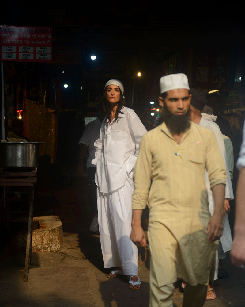 NEELIMA FARSHI SALWAR SET 100% cotton by Ituvana in white color for women Worldwide