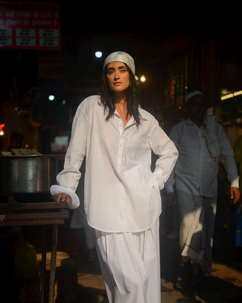 NEELIMA FARSHI SALWAR SET 100% cotton by Ituvana in white color for women Worldwide