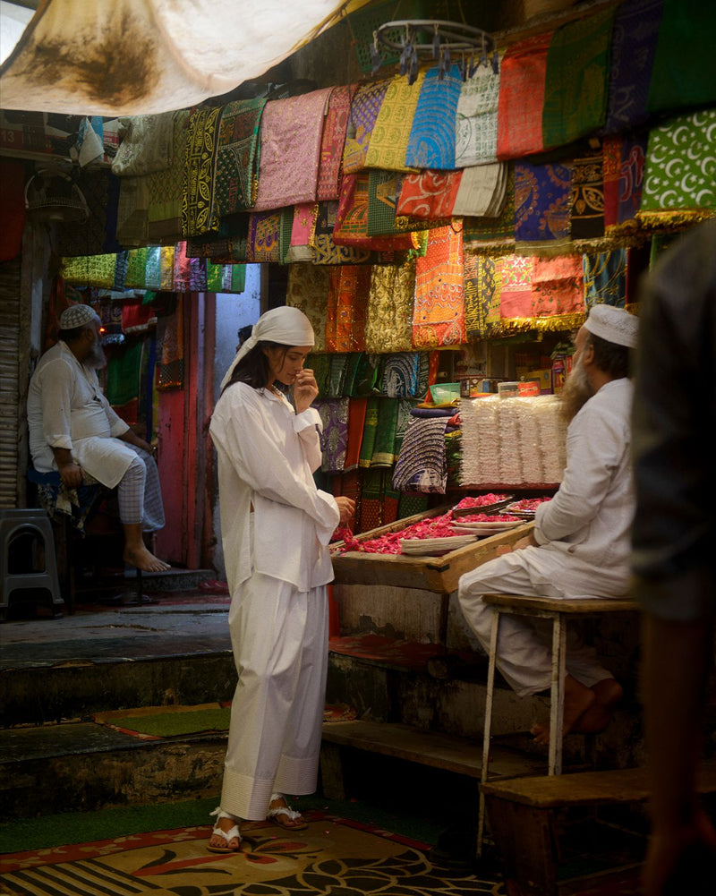 NEELIMA FARSHI SALWAR SET 100% cotton by Ituvana in white color for women Worldwide