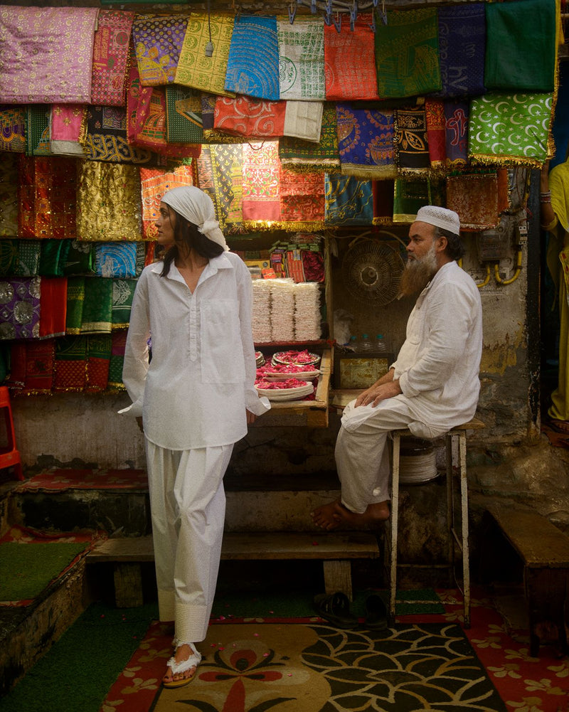 NEELIMA FARSHI SALWAR SET 100% cotton by Ituvana in white color for women Worldwide