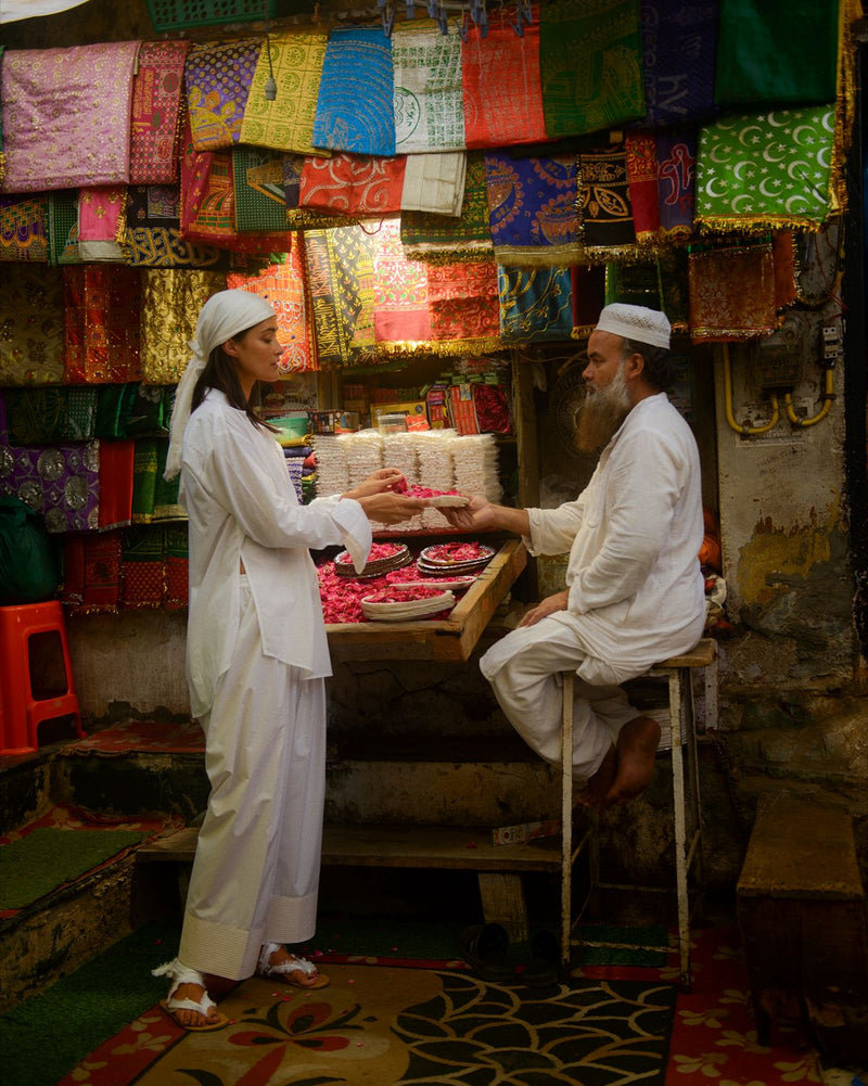 NEELIMA FARSHI SALWAR SET 100% cotton by Ituvana in white color for women Worldwide