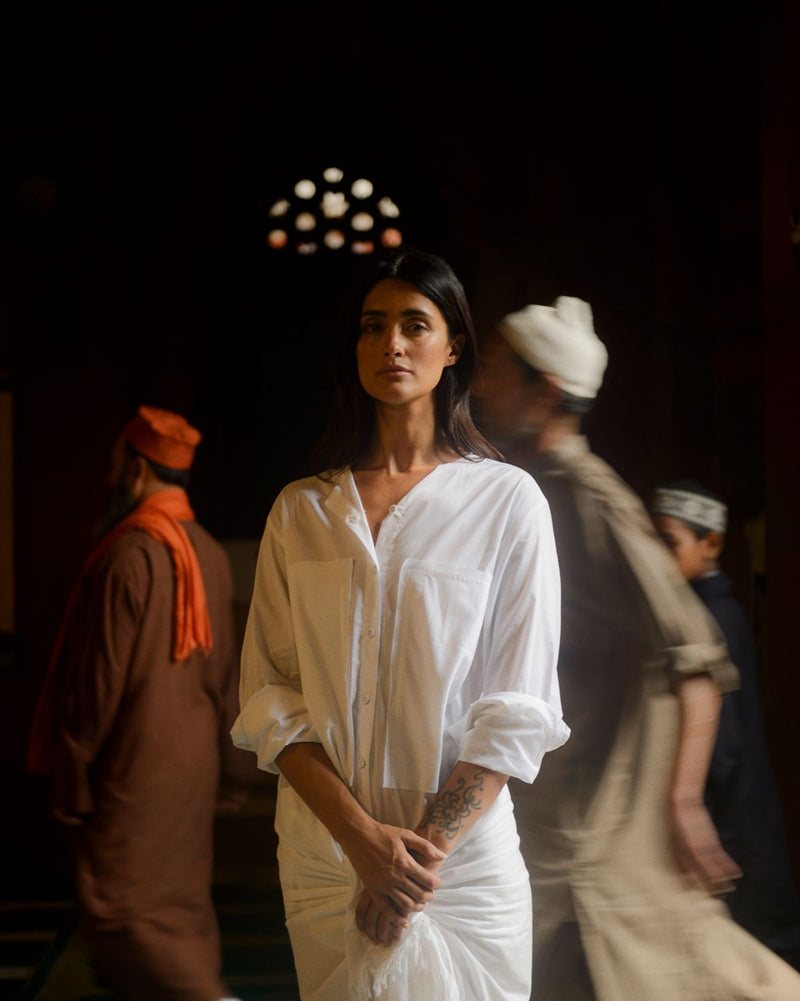 SHIBA MULMUL SARONG DRESS 100% cotton by Ituvana in white color for women Worldwide