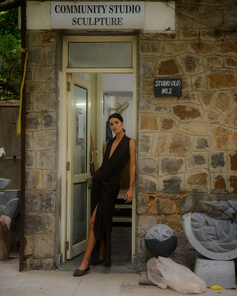 KAYA JERSEY SARONG SKIRT SET by Ituvana in black color for women Worldwide