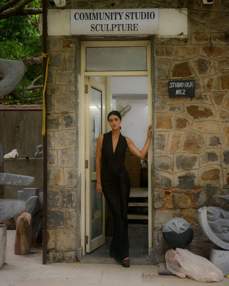 KAYA JERSEY SARONG SKIRT SET by Ituvana in black color for women Worldwide