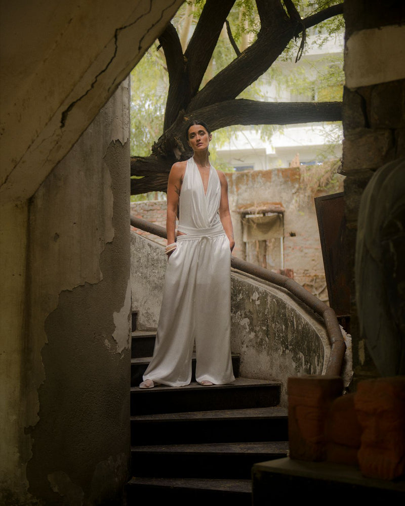 GABBY BODYSUIT SET silk by Ituvana in white color for women Worldwide