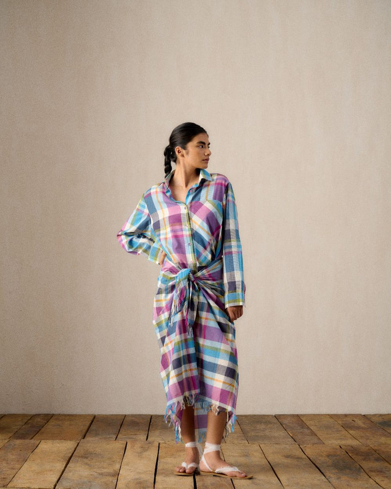 VANI MADRAS CHECK SARONG DRESS 100% cotton by Ituvana in multi color for women Worldwide