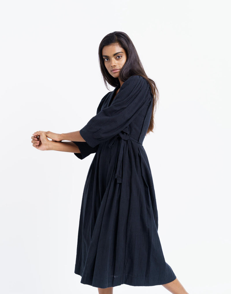 Iconic wrap - around midi dress - Black Dress by World of Crow in black color for women Worldwide