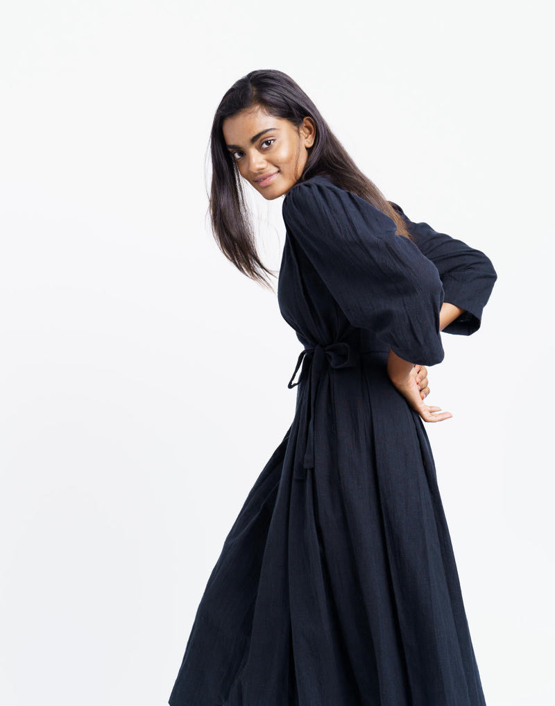 Iconic wrap - around midi dress - Black Dress by World of Crow in black color for women Worldwide