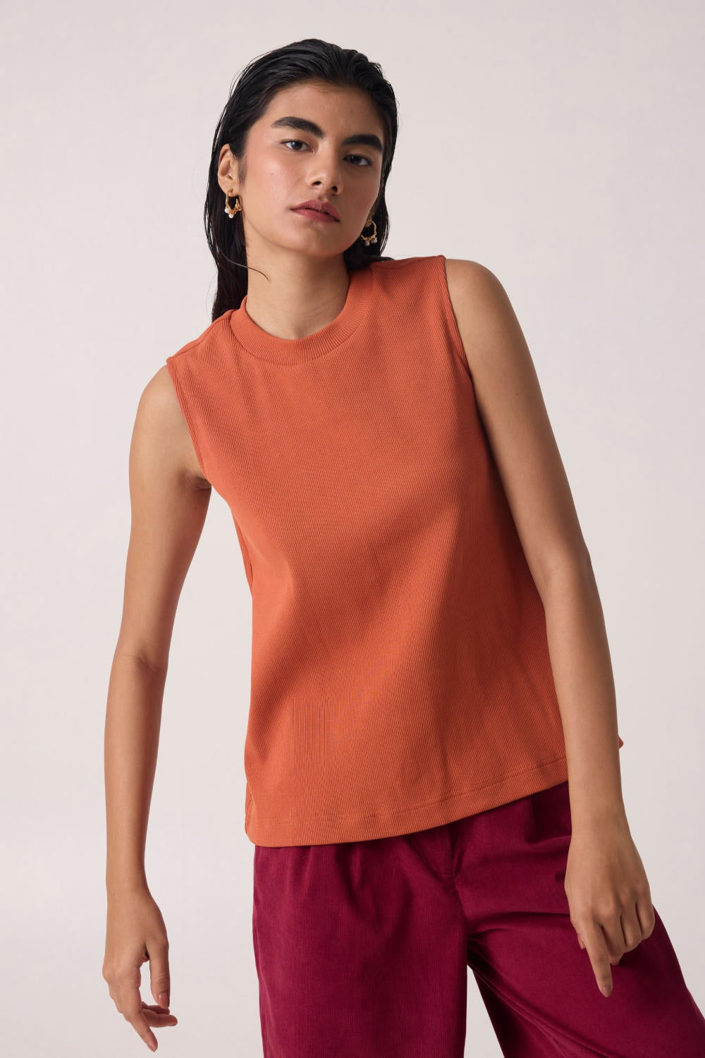 Iga Orange Cotton Tank Top