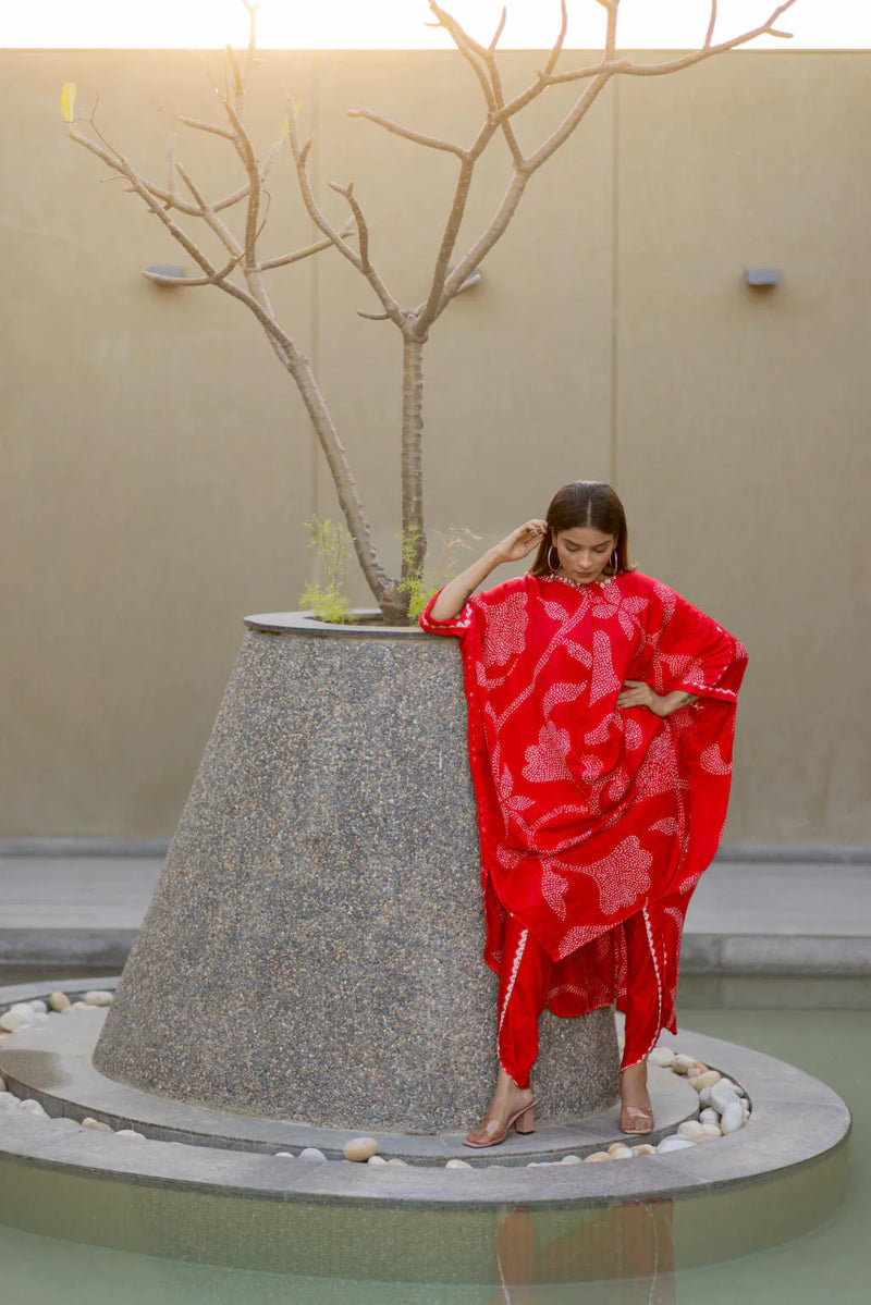 IKEBANA SET-RED silk by Dyelogue in red color for women Worldwide