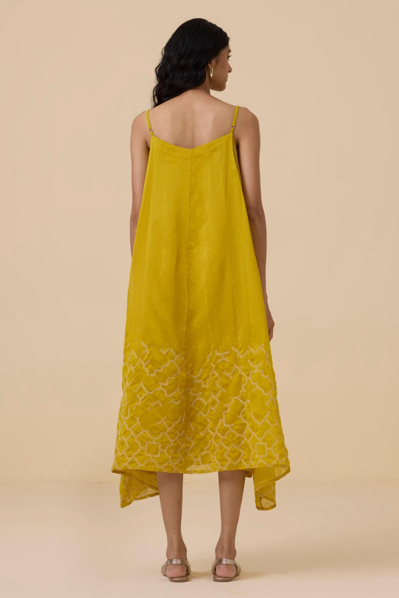 Inaya Yellow Handwoven Resort Dress chanderi by The Summer House in yellow color for women Worldwide