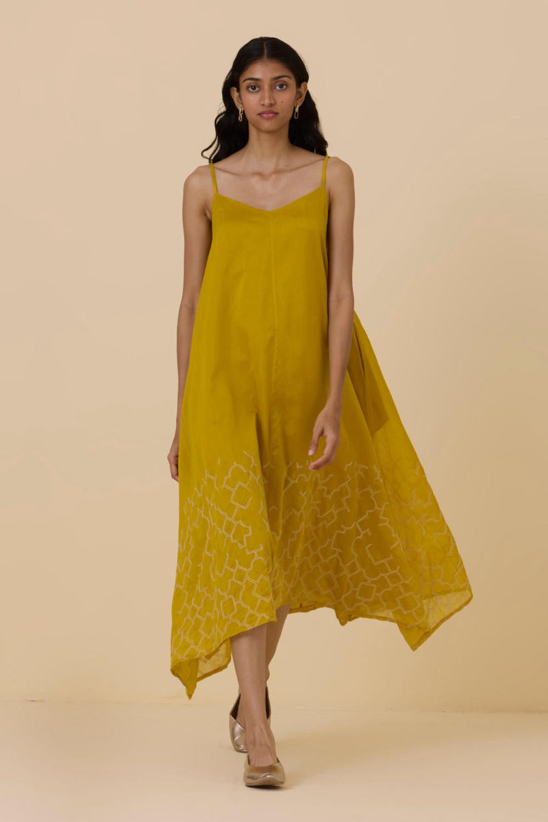 Inaya Yellow Handwoven Resort Dress chanderi by The Summer House in yellow color for women Worldwide