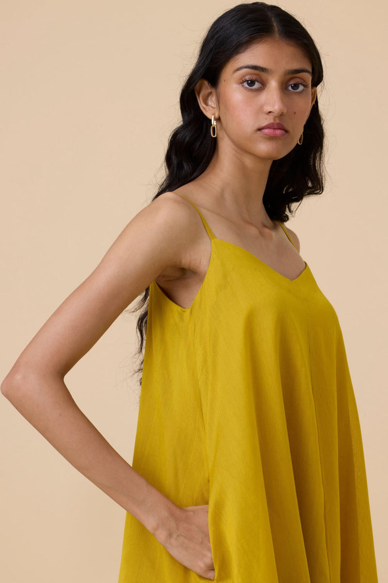 Inaya Yellow Handwoven Resort Dress chanderi by The Summer House in yellow color for women Worldwide