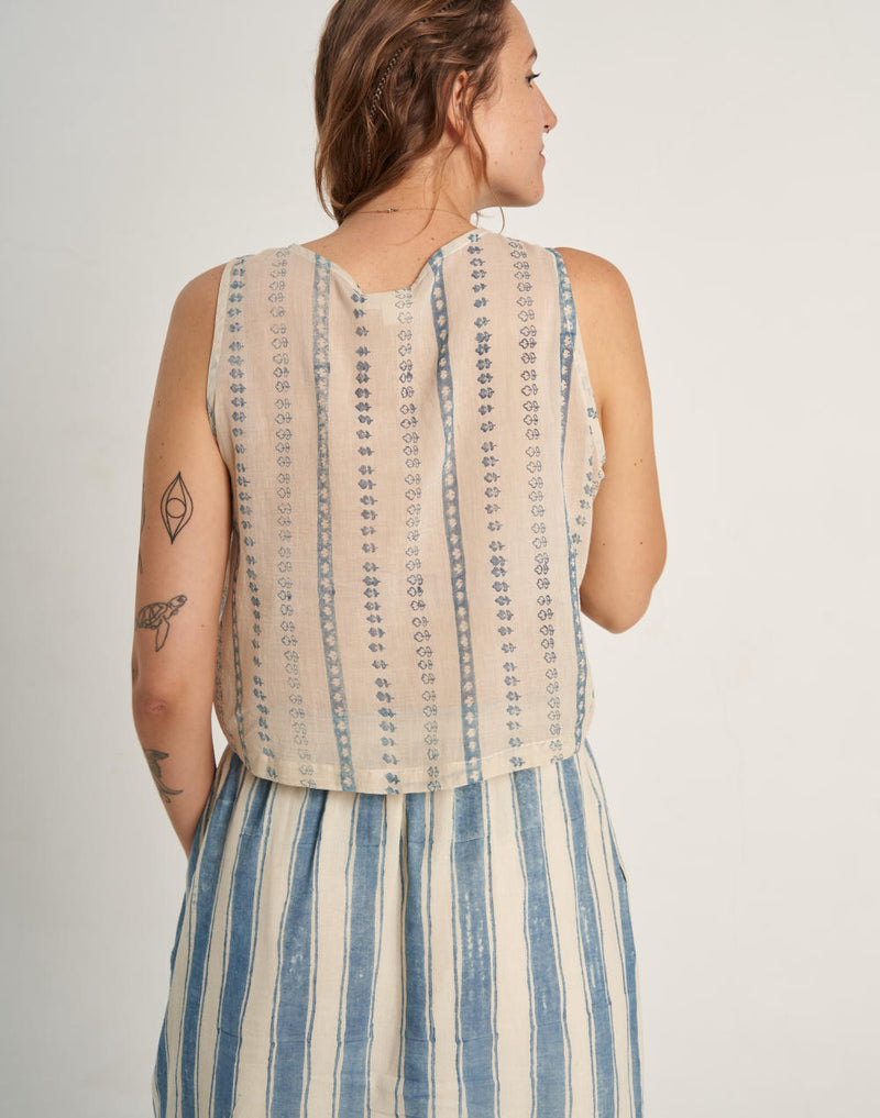 Indigo Blossom Button-Up Top cotton by World of Crow in multi color for Worldwide