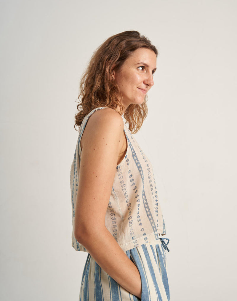 Indigo Blossom Button-Up Top cotton by World of Crow in multi color for Worldwide