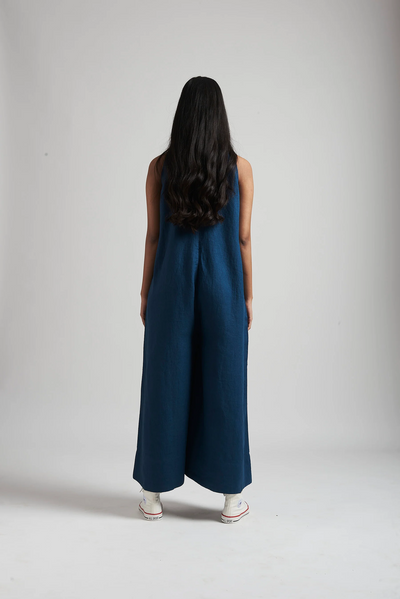 Indigo Linen Flared Jumpsuit