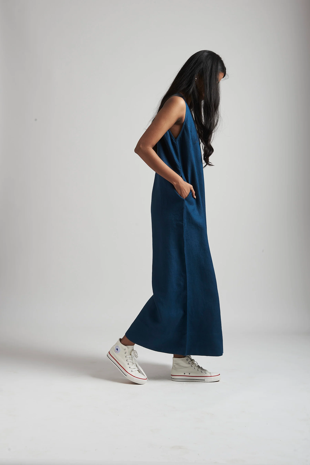 Indigo Linen Flared Jumpsuit