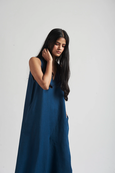 Indigo Linen Flared Jumpsuit