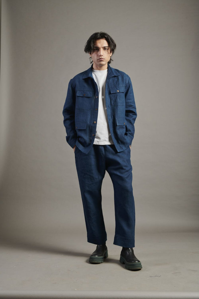 Indigo Linen Men's Overshirt linen by Saphed Men for men Worldwide