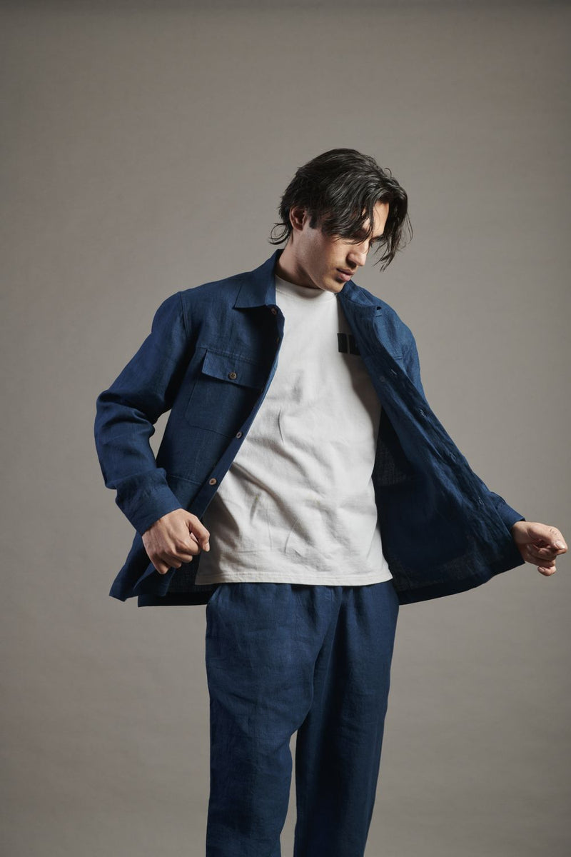 Indigo Linen Men's Overshirt linen by Saphed Men for men Worldwide