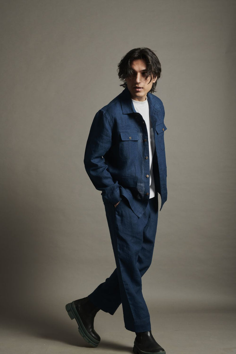 Indigo Linen Men's Overshirt linen by Saphed Men for men Worldwide