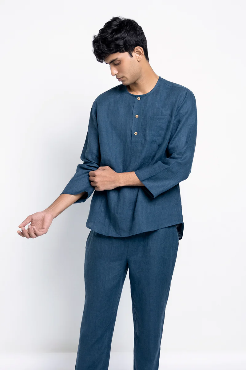Indigo Linen Men's Pyjama Set linen by Saphed Men for men Worldwide
