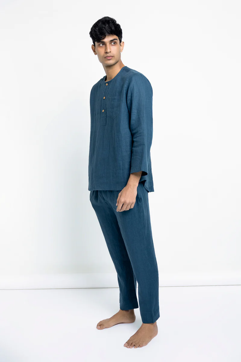 Indigo Linen Men's Pyjama Set linen by Saphed Men for men Worldwide