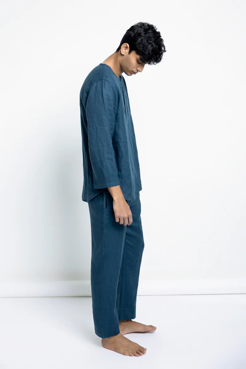 Indigo Linen Men's Pyjama Set linen by Saphed Men for men Worldwide