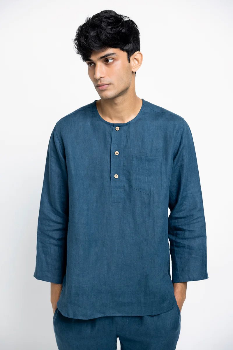 Indigo Linen Men's Pyjama Set linen by Saphed Men for men Worldwide
