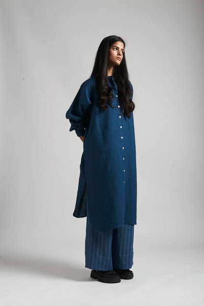 Indigo Linen Shirt Dress