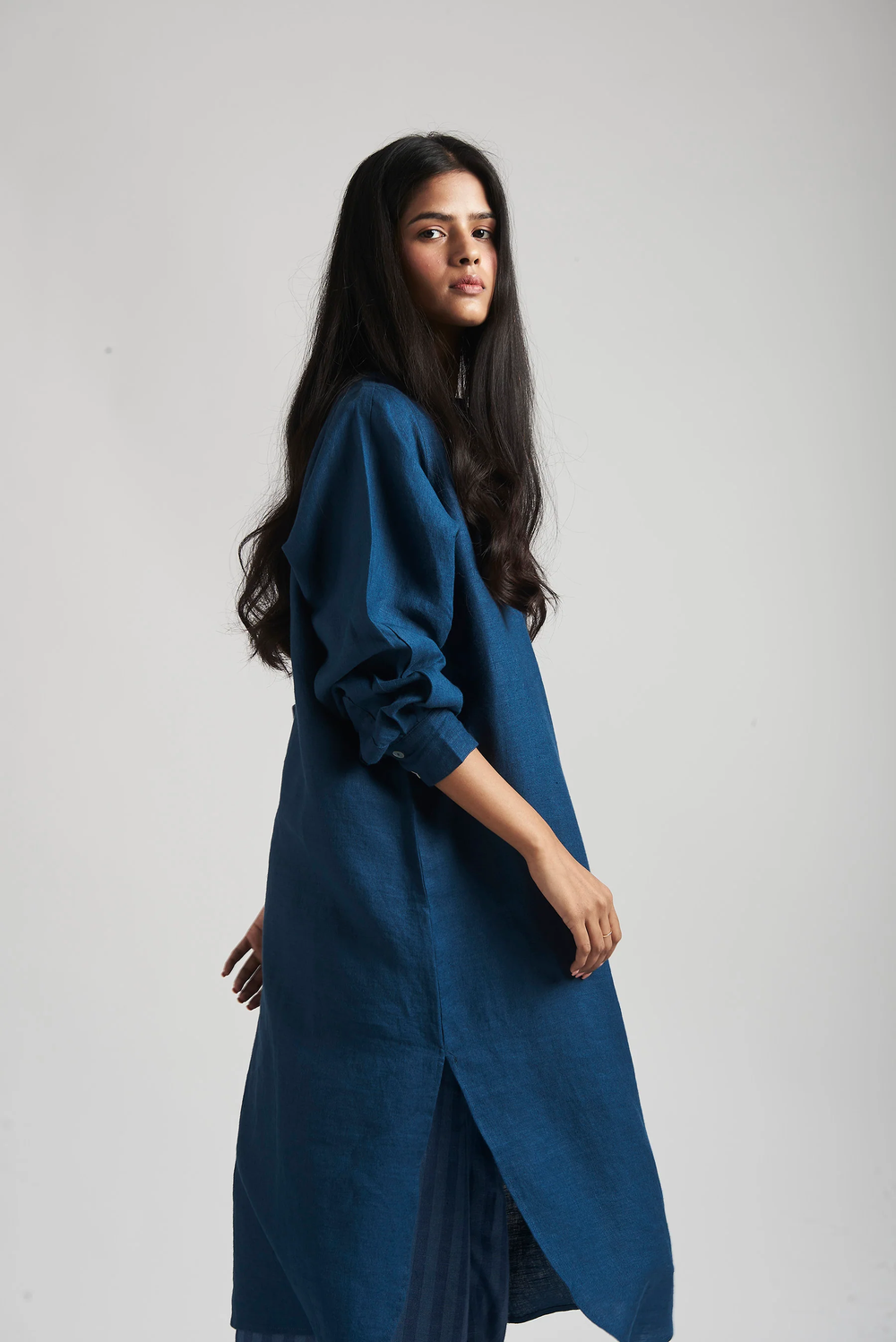 Indigo Linen Shirt Dress