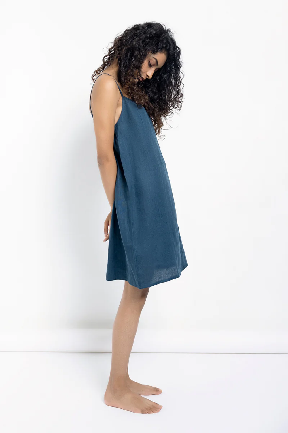 Indigo Linen Slip Dress