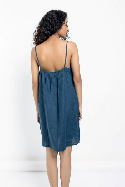 Indigo Linen Slip Dress