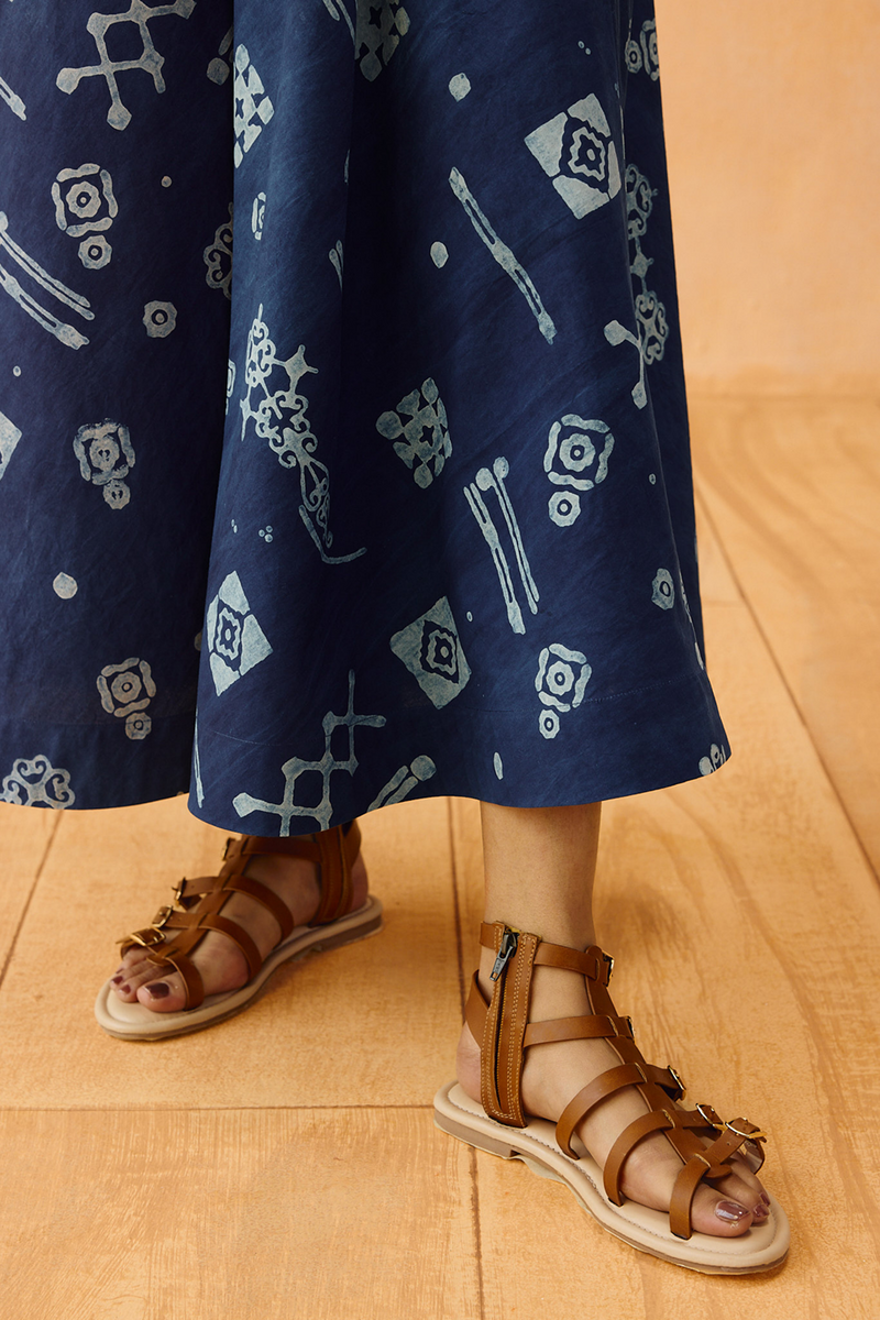 Indigo Ornament Organic Cotton Maxi Dress organic cotton poplin dress by SUI in indigo for women Worldwide