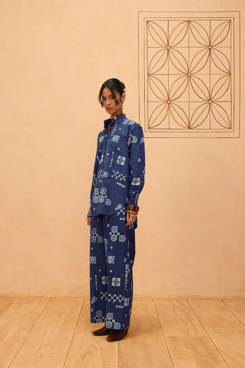 Indigo Patterns Organic Cotton Shirt organic cotton poplin top/shirt by SUI in indigo for women Worldwide