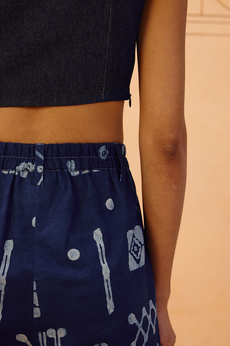 Indigo Patterns Organic Cotton Trousers organic cotton poplin pant/trouser by SUI in indigo for women Worldwide