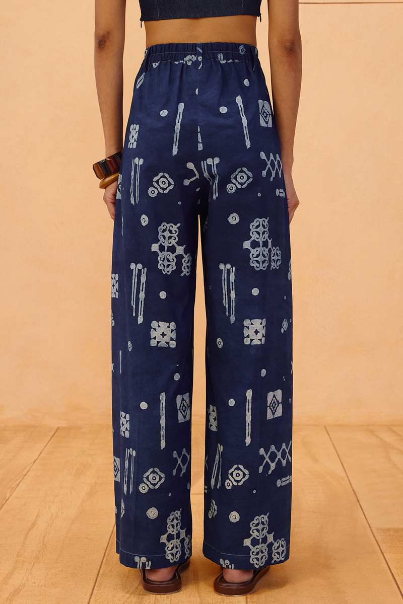 Indigo Patterns Organic Cotton Trousers organic cotton poplin pant/trouser by SUI in indigo for women Worldwide