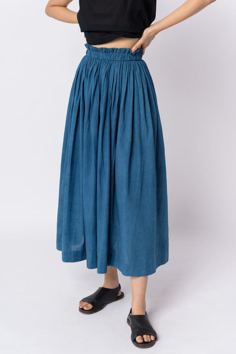 Indigo pleated skirt - Indigo Skirts by World of Crow in blue color for women Worldwide