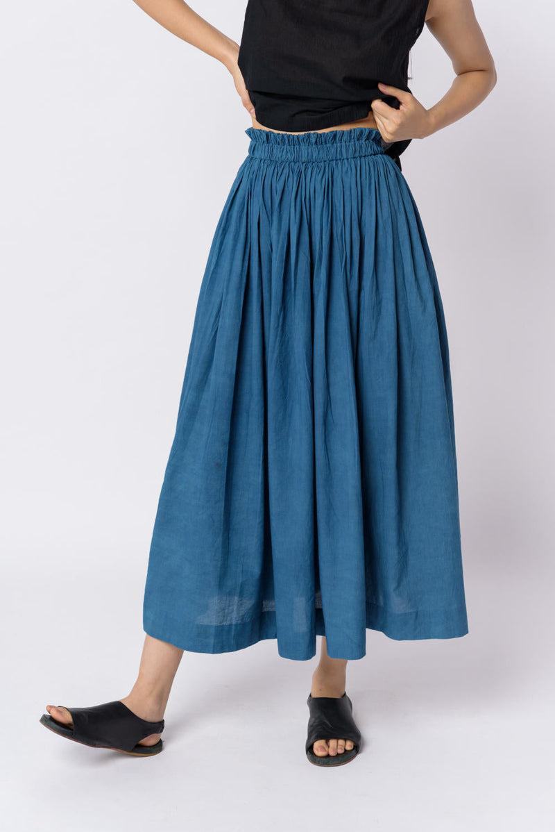 Indigo pleated skirt - Indigo Skirts by World of Crow in blue color for women Worldwide
